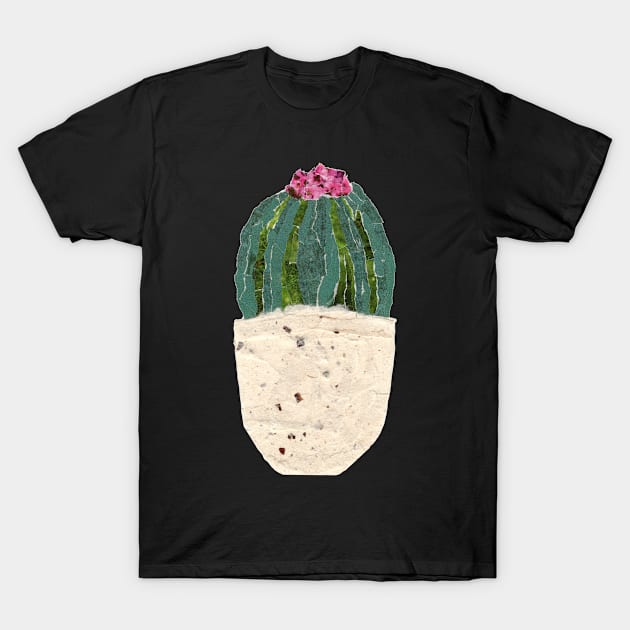 Cactus with pink flower collage T-Shirt by JenPolegattoArt